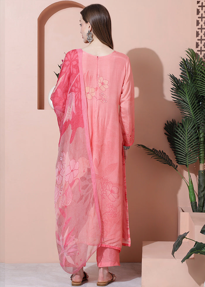 3 Pc Pink Unstitched Rayon Suit Set - Indian Silk House Agencies