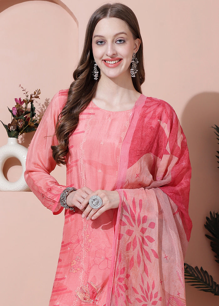 3 Pc Pink Unstitched Rayon Suit Set - Indian Silk House Agencies