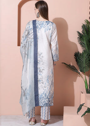 3 Pc Cream Unstitched Cotton Suit Set - Indian Silk House Agencies