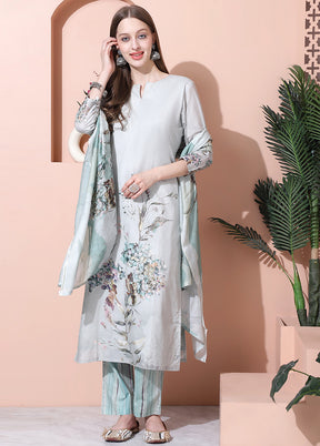 3 Pc Green Unstitched Cotton Suit Set - Indian Silk House Agencies