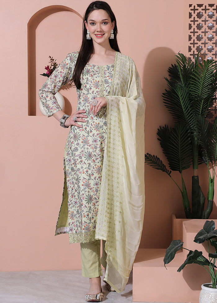 3 Pc Green Unstitched Cotton Suit Set