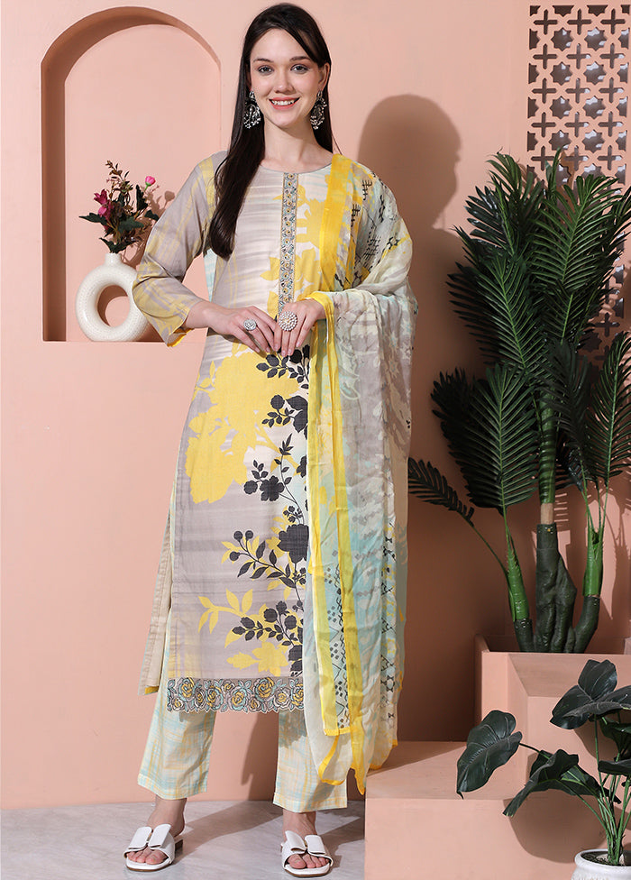 3 Pc Multicolor Unstitched Cotton Suit Set - Indian Silk House Agencies