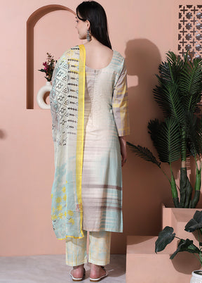 3 Pc Multicolor Unstitched Cotton Suit Set - Indian Silk House Agencies