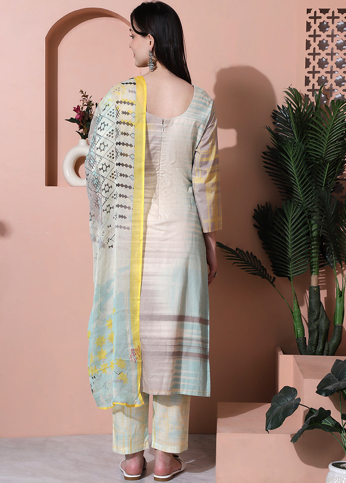 3 Pc Multicolor Unstitched Cotton Suit Set - Indian Silk House Agencies