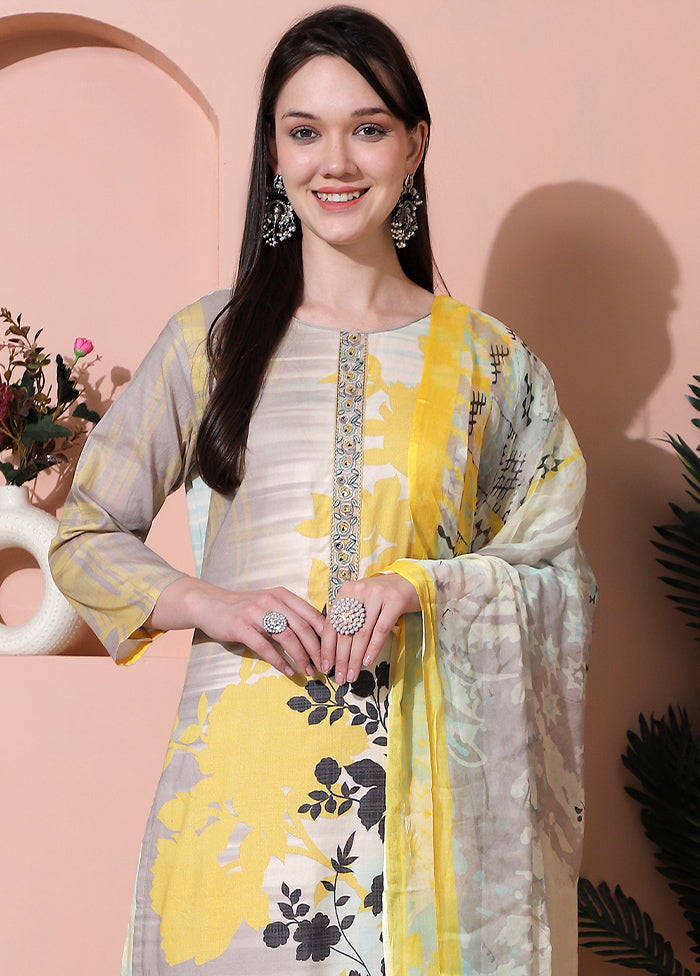 3 Pc Multicolor Unstitched Cotton Suit Set - Indian Silk House Agencies