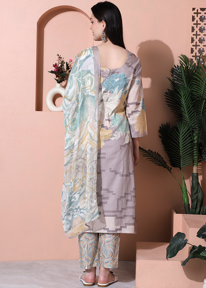 3 Pc Multicolor Unstitched Cotton Suit Set - Indian Silk House Agencies