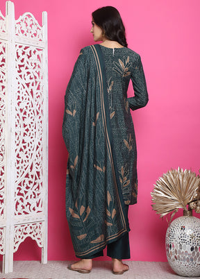 3 Pc Green Semi Stitched Silk Suit Set
