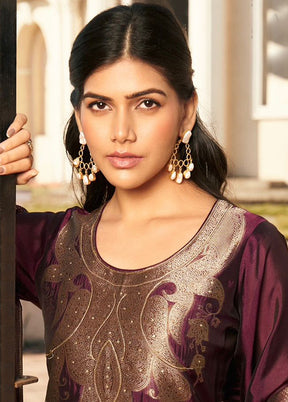 3 Pc Wine Pure Semi Stitched Silk Dupatta Suit Set