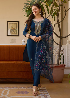 3 Pc Blue Silk Suit Set