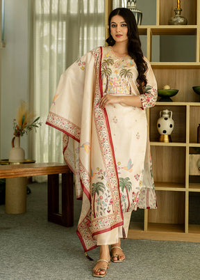 3 Pc Cream Silk Suit Set