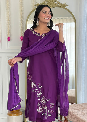 3 Pc Wine Silk Suit Set