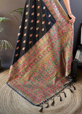 Black Spun Silk Saree With Blouse Piece