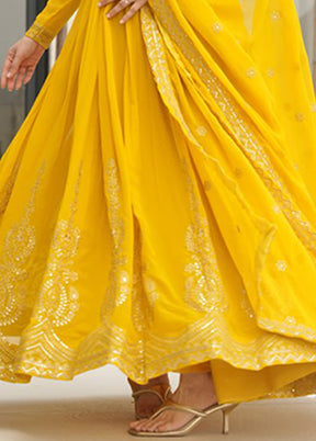 Golden Woven Work Silk Gown With Dupatta