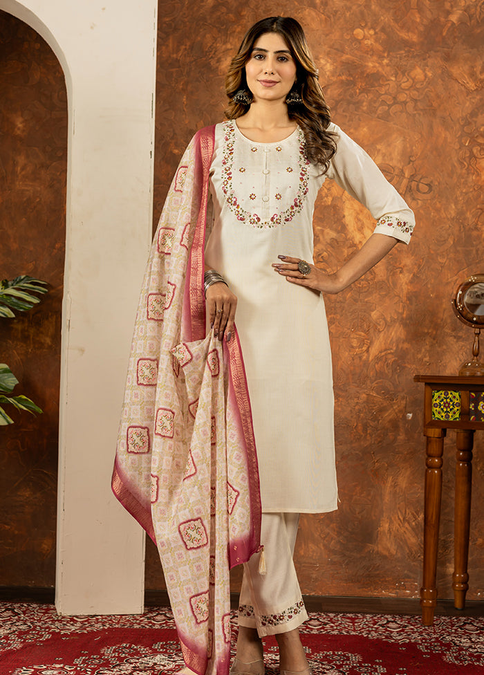3 Pc Cream Silk Suit Set