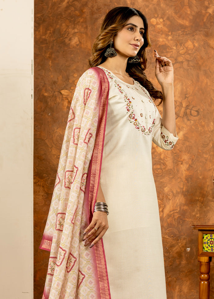 3 Pc Cream Silk Suit Set