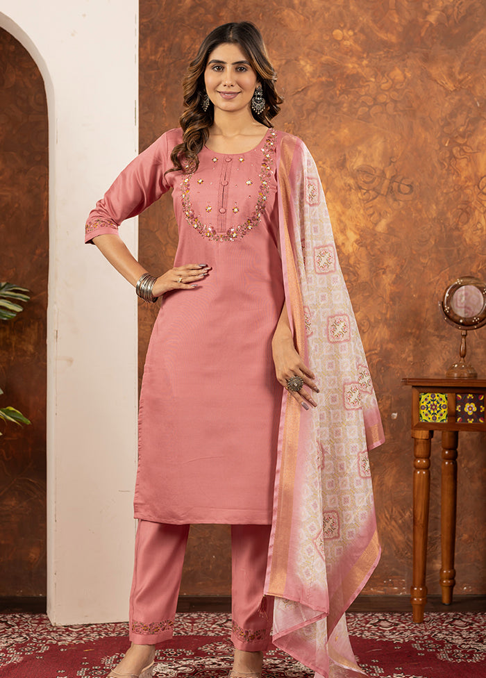 3 Pc Peach Silk Suit Set