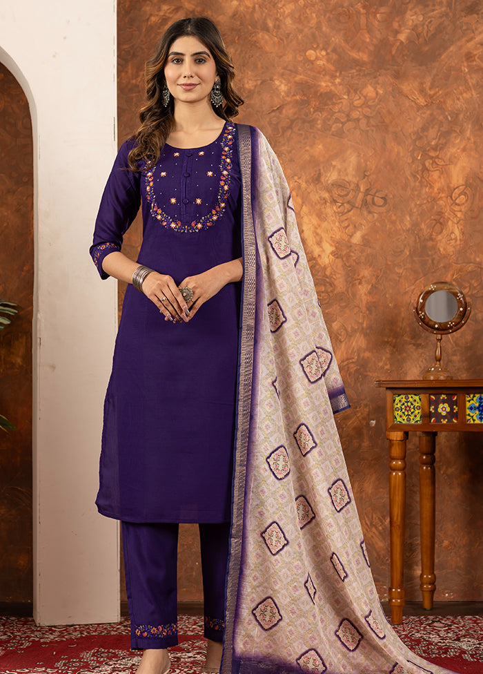 3 Pc Purple Silk Suit Set