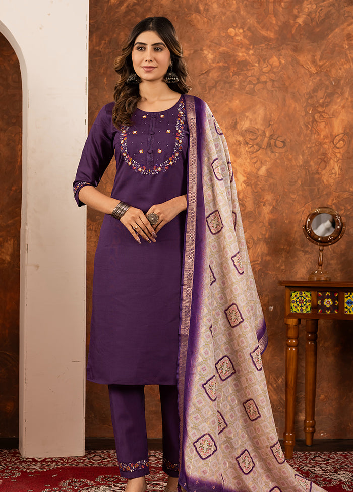 3 Pc Wine Silk Suit Set