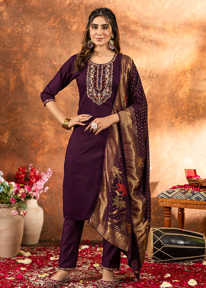 3 Pc Wine Silk Suit Set