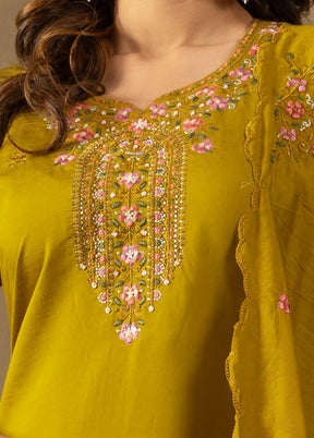 3 Pc Yellow Silk Suit Set