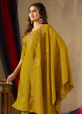 3 Pc Yellow Silk Suit Set