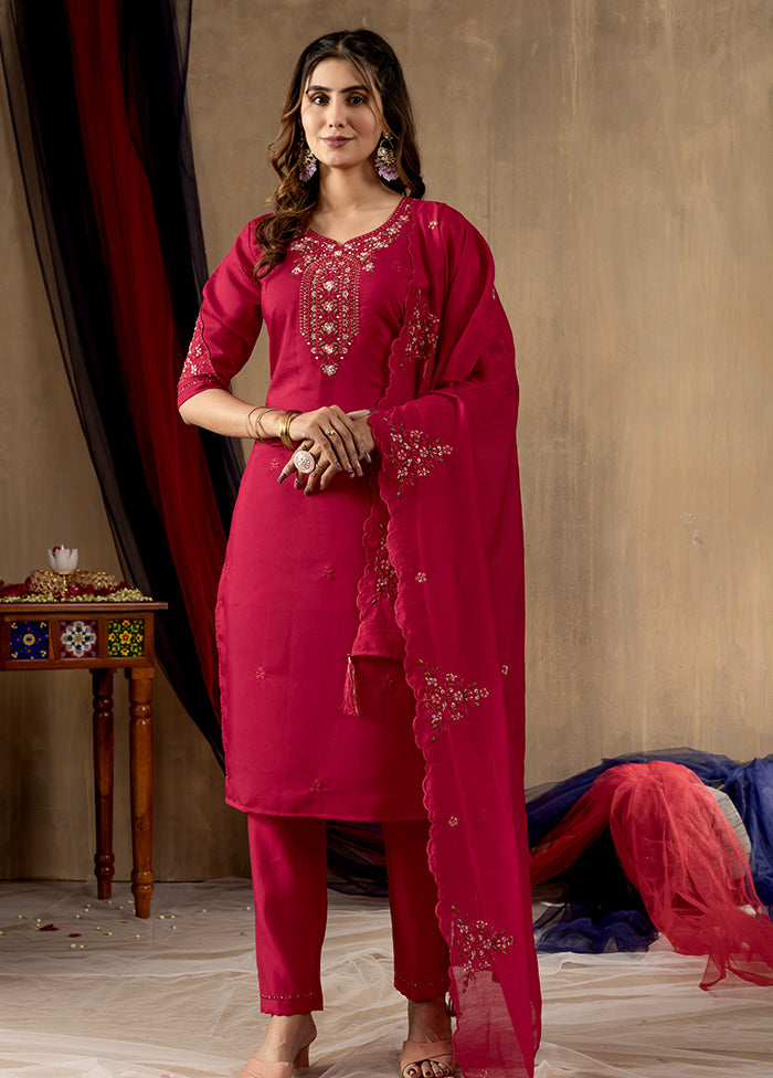 3 Pc Pink Silk Suit Set