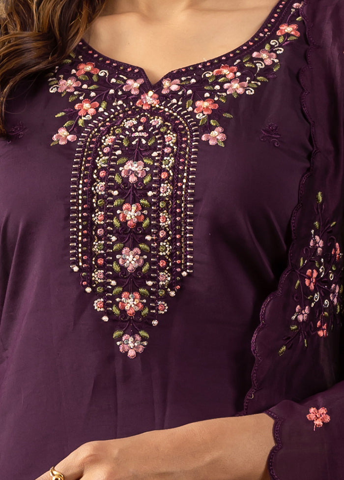 3 Pc Wine Silk Suit Set