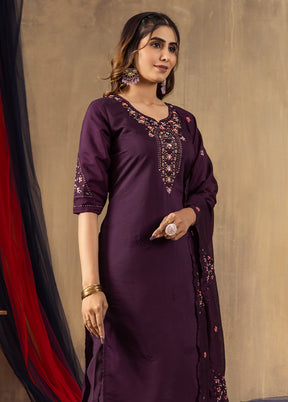 3 Pc Wine Silk Suit Set