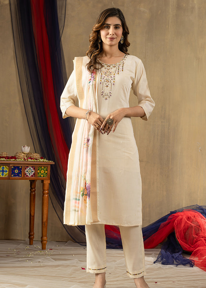 3 Pc Cream Silk Suit Set