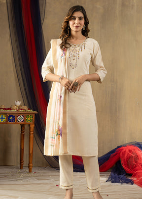 3 Pc Cream Silk Suit Set