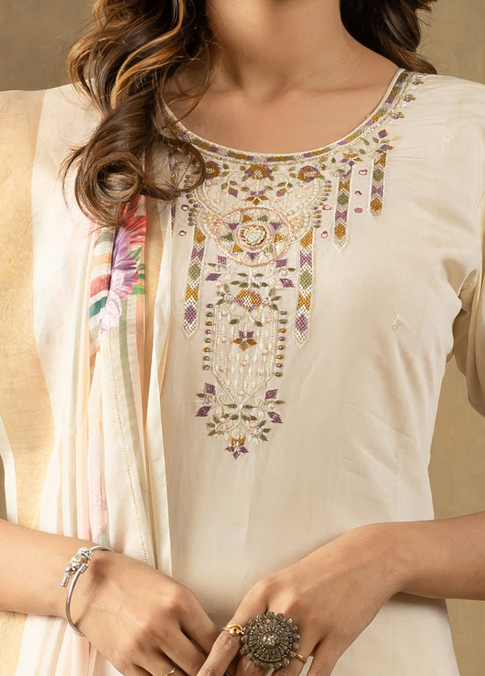 3 Pc Cream Silk Suit Set
