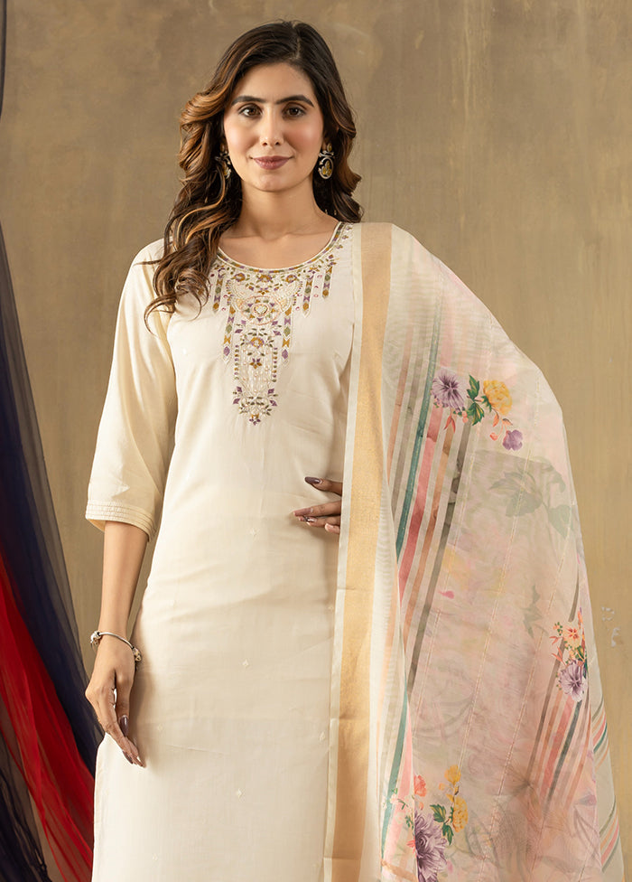 3 Pc Cream Silk Suit Set