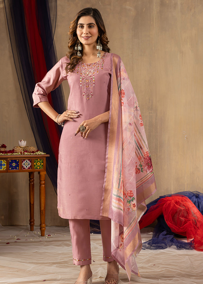 3 Pc Pink Silk Suit Set