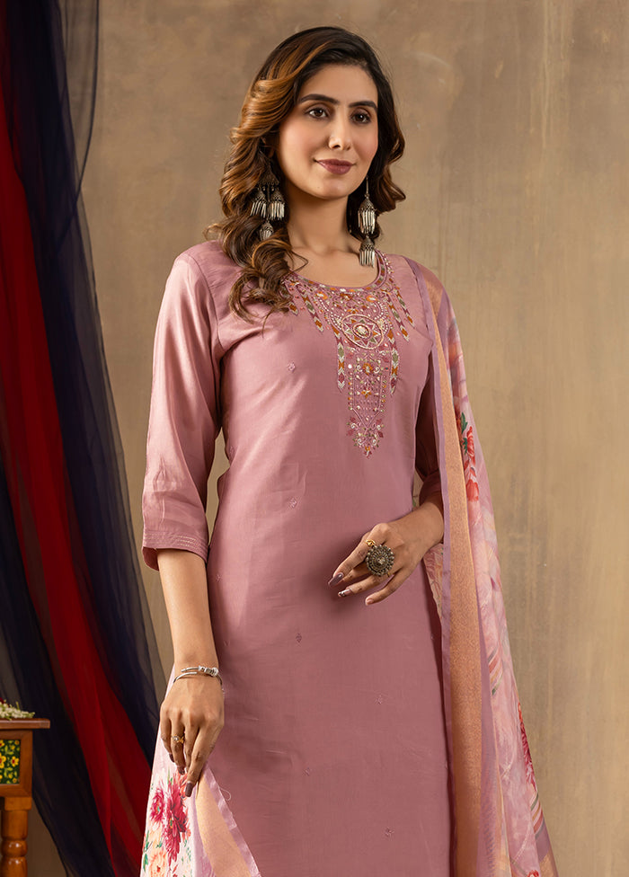 3 Pc Pink Silk Suit Set