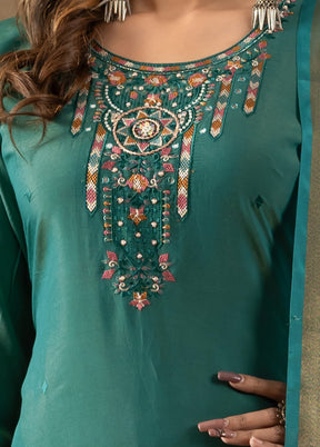 3 Pc Green Silk Suit Set