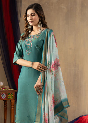 3 Pc Green Silk Suit Set