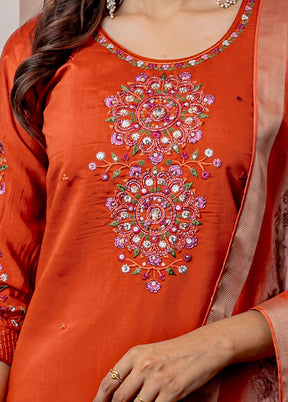 3 Pc Orange Silk Suit Set