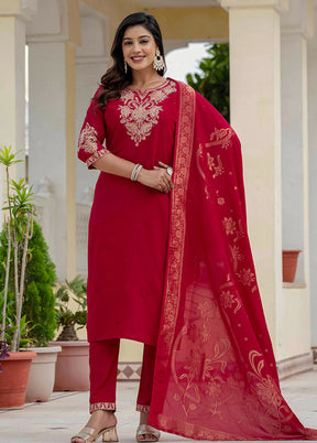 3 Pc Maroon Silk Suit Set
