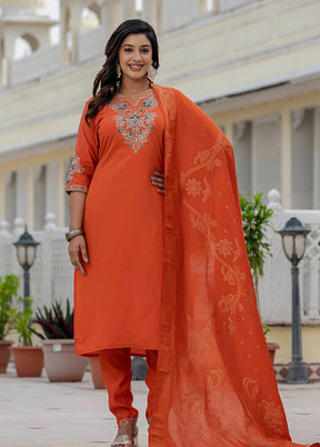 3 Pc Orange Silk Suit Set