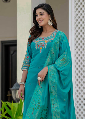 3 Pc Green Silk Suit Set