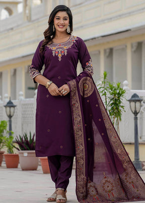 3 Pc Wine Silk Suit Set