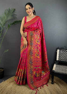Multicolor Spun Silk Saree With Blouse Piece