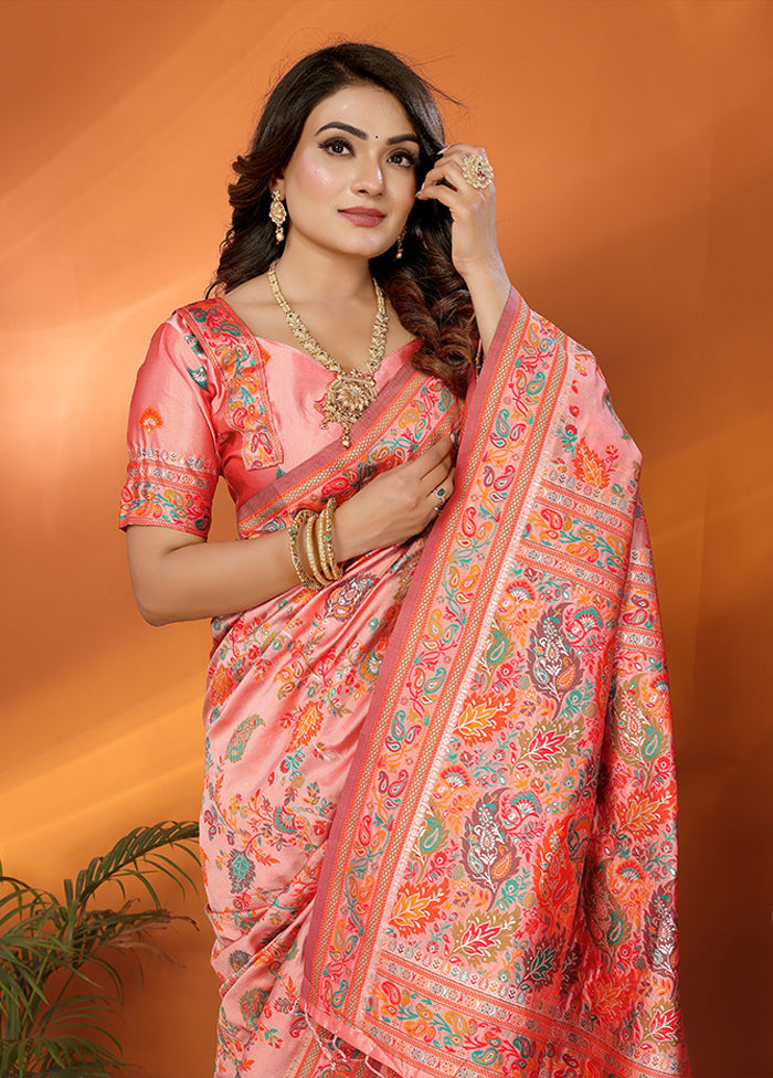 Pink Spun Silk Saree With Blouse Piece