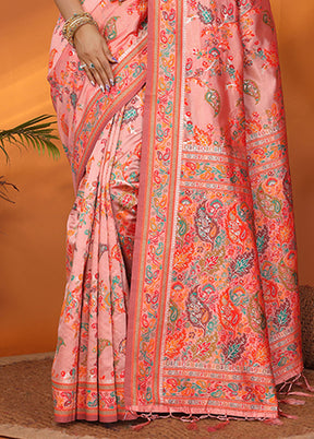 Pink Spun Silk Saree With Blouse Piece