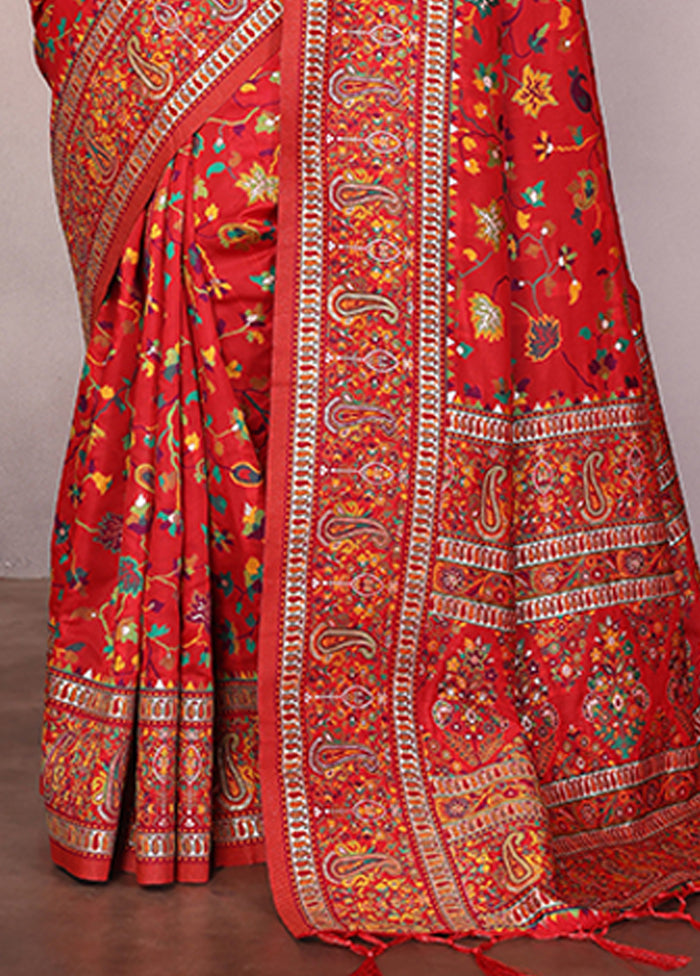 Multicolor Spun Silk Saree With Blouse Piece