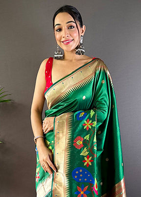 Green Spun Silk Saree With Blouse Piece