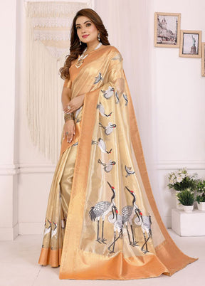 Cream Tissue Silk Saree With Blouse Piece