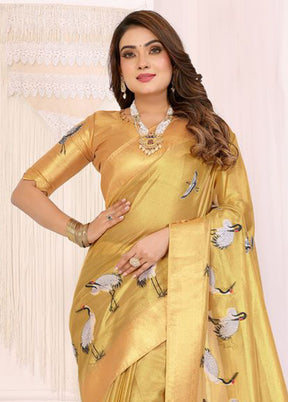 Golden Tissue Silk Saree With Blouse Piece