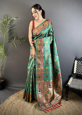 Green Spun Silk Saree With Blouse Piece
