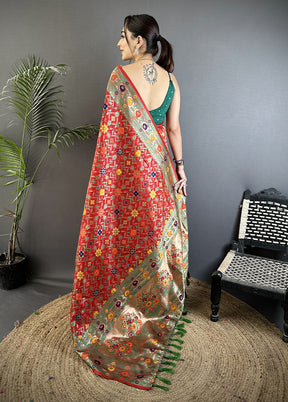 Red Spun Silk Saree With Blouse Piece